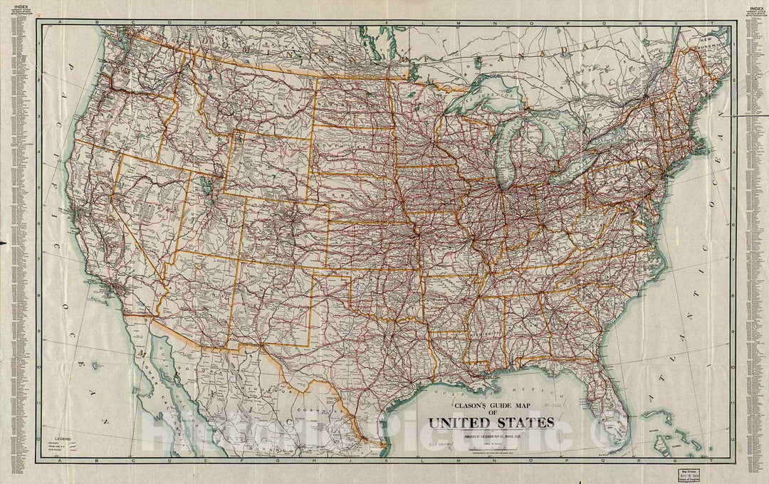 Historic 1919 Map - Clason's Guide map of The United States.