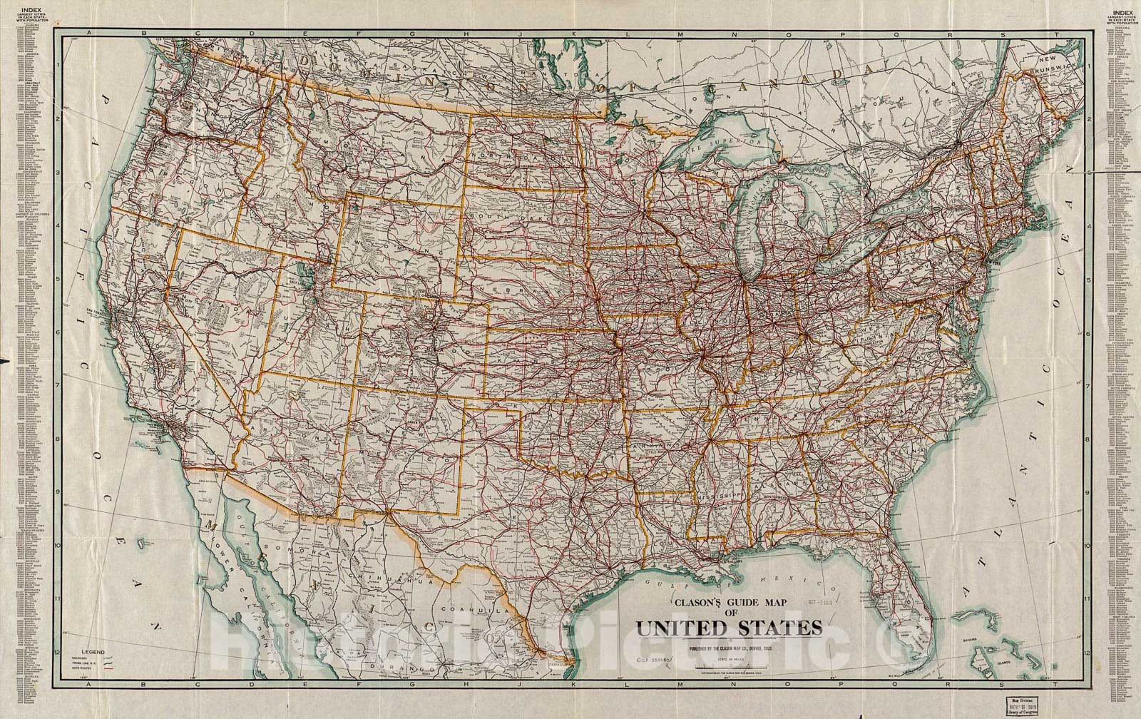 Historic 1919 Map - Clason's Guide map of The United States.