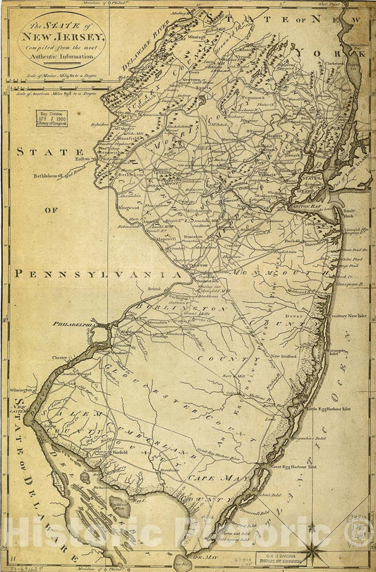 Historic 1795 Map - The State of New Jersey, compiled from The Most Authentic Information. 1