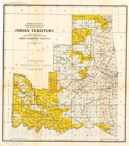Historic 1898 Map - Indian Territory : compiled Under The Direction of Charles H. Fitch, Topographer in Charge of The Indian Territory surveys