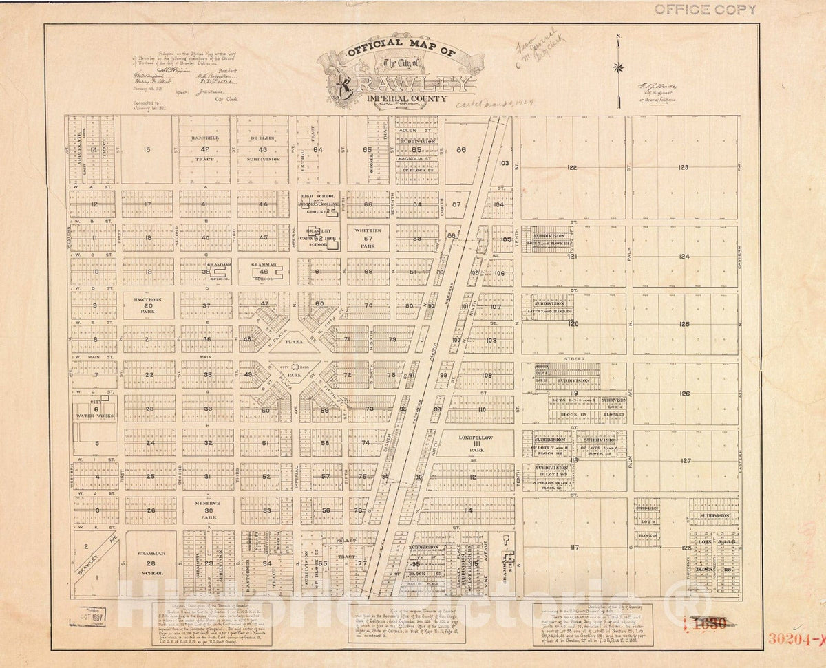 Historic 1927 Map - Official map of The City of Brawley, Imperial County, California