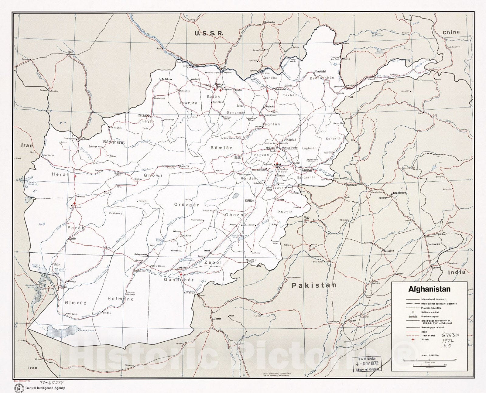 Historic 1972 Map - Afghanistan. 7-72.