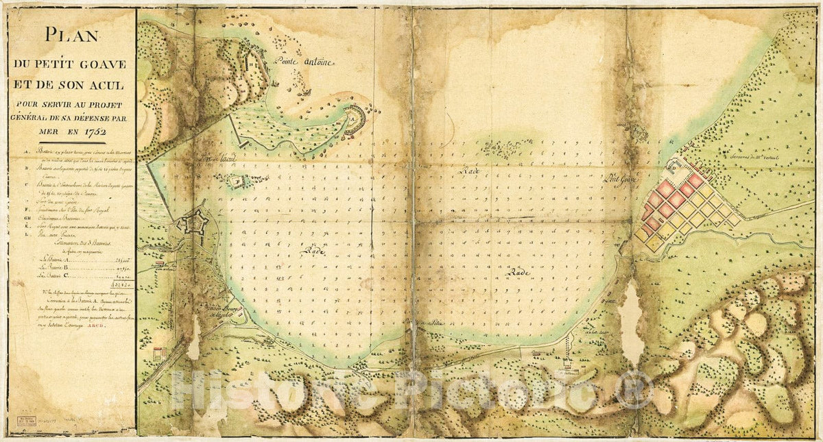 Historic 1752 Map - Plan du Petit GoÃ¢ve et de Son acul Pour servir au Projet gÃ©nÃ©ral de sa dÃ©fense par mer en 1752.
