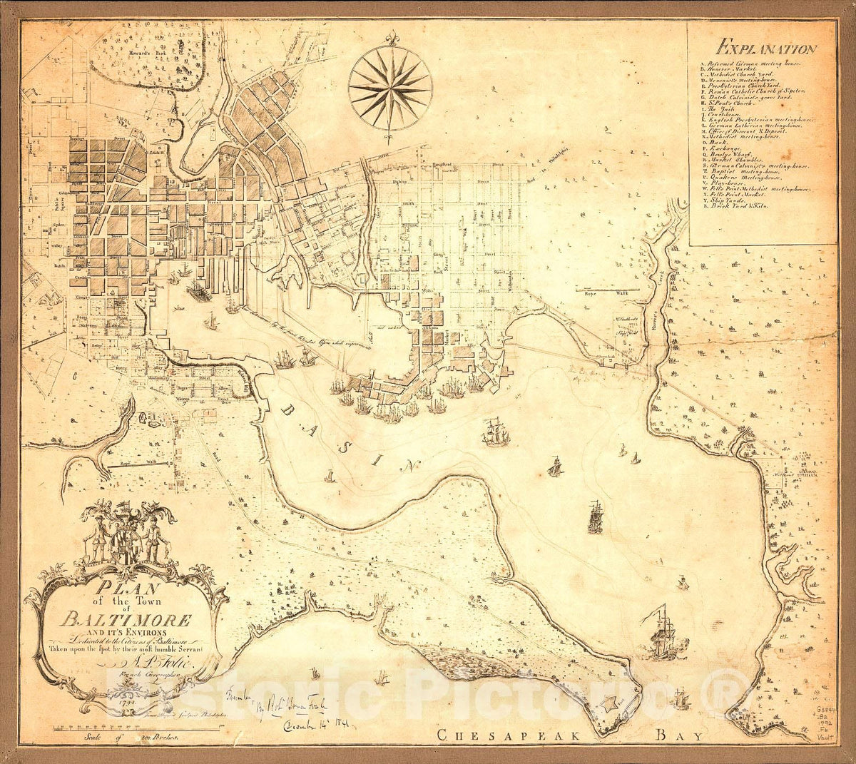 Historic 1792 Map - Plan of The Town of Baltimore and It's sic Environs.
