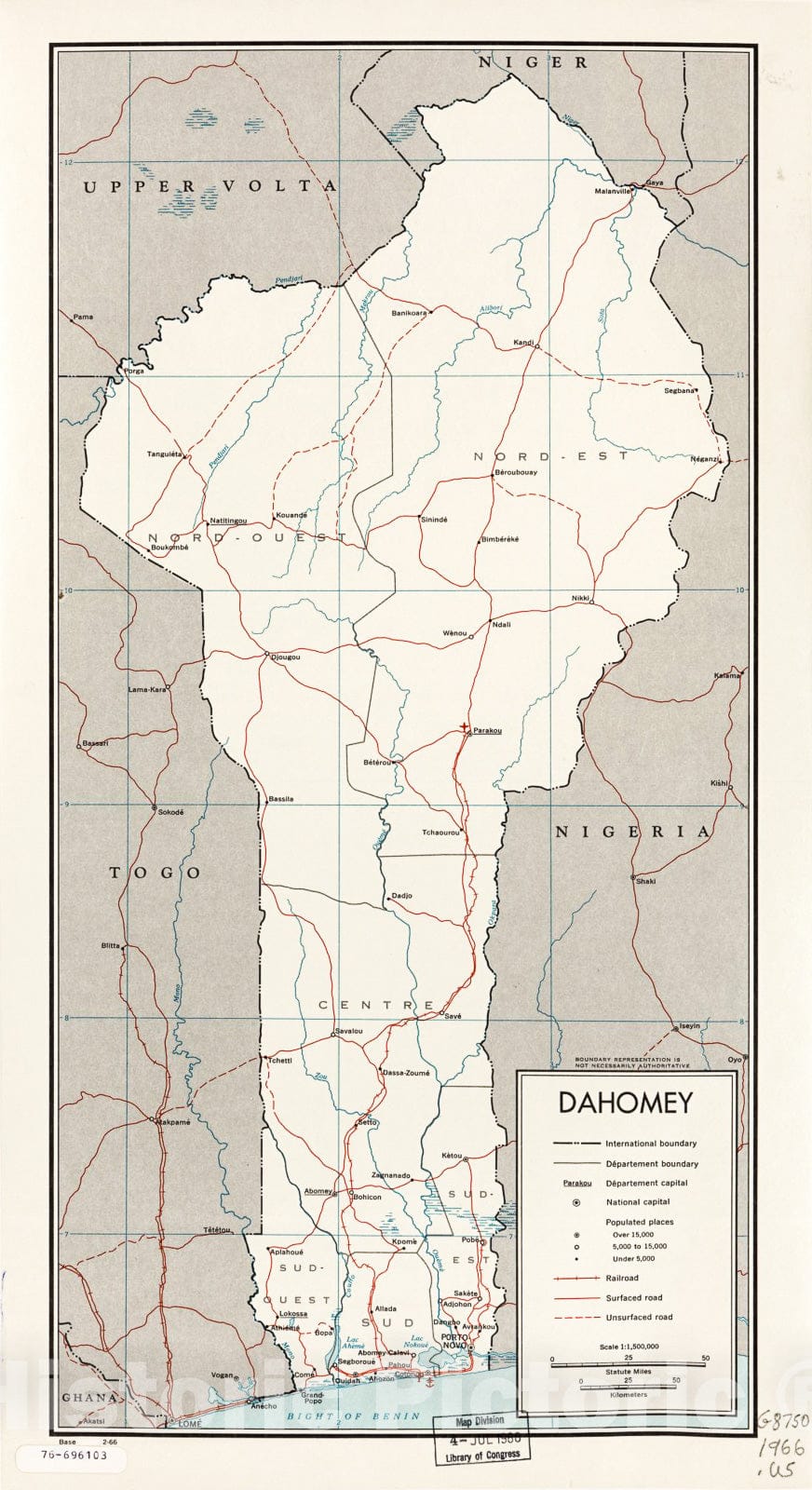 Historic 1966 Map - Dahomey. 2-66. 1
