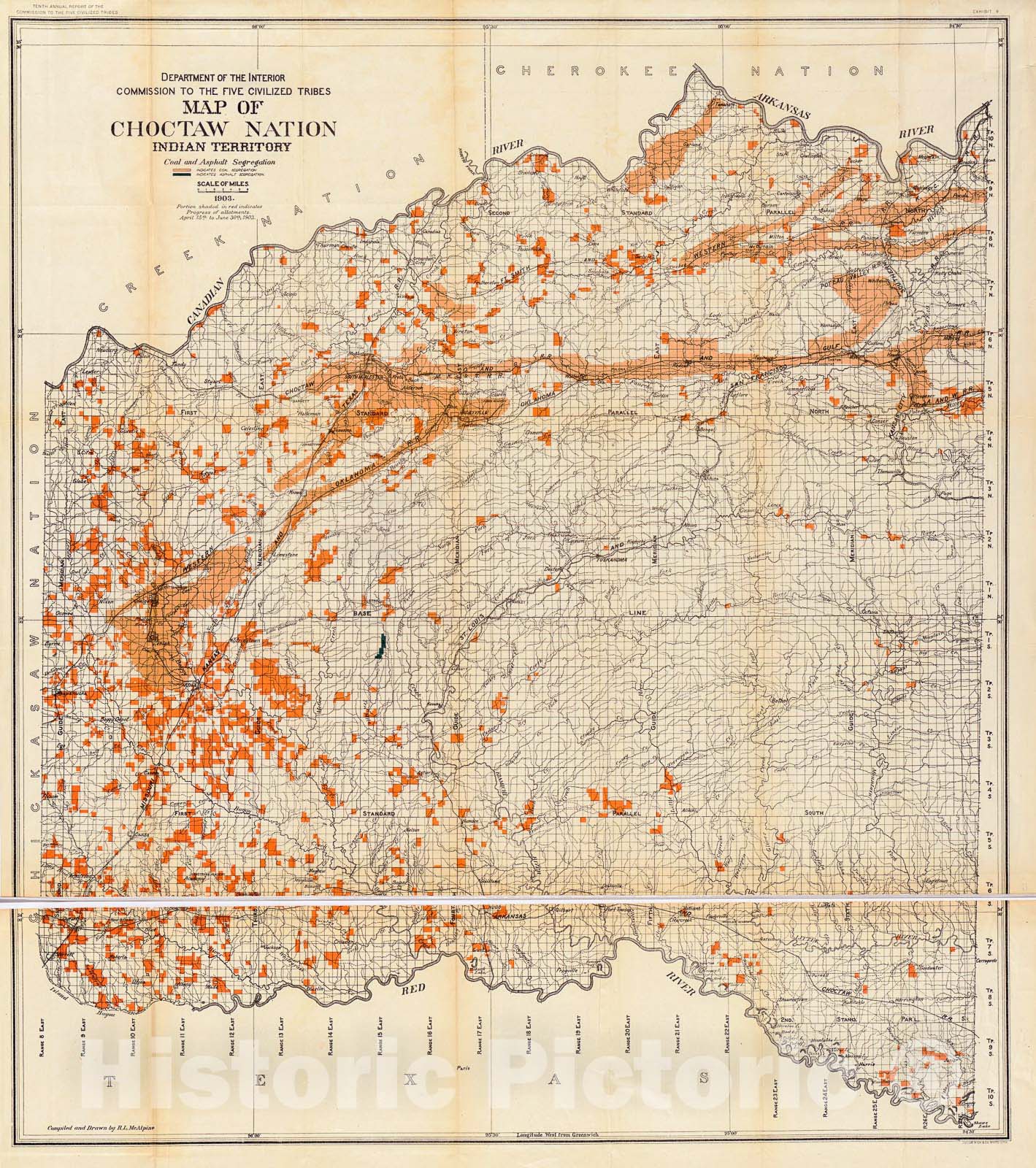 Historic 1903 Map - Map of Choctaw Nation, Indian Territory, Coal and Asphalt Segregation