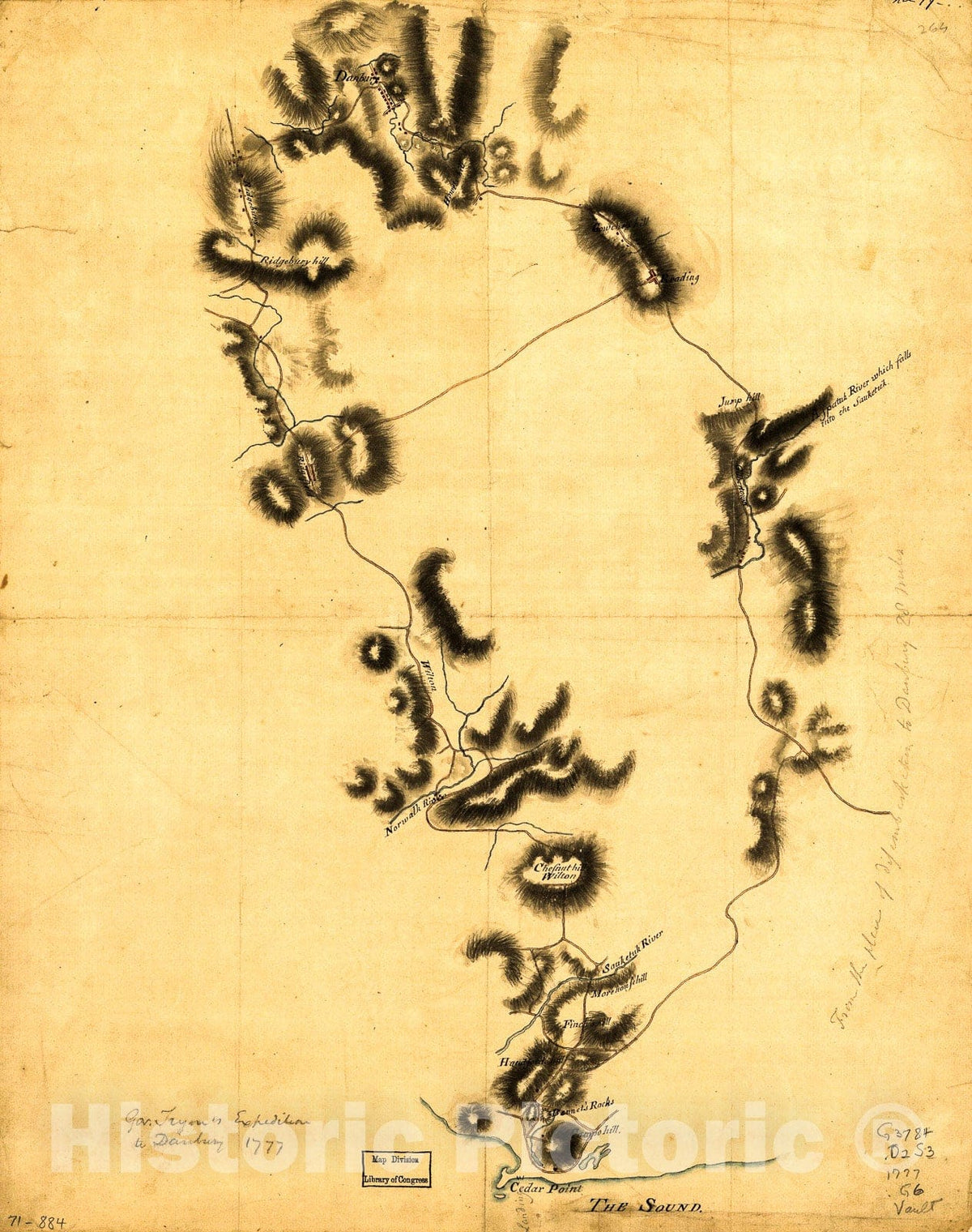 Historic 1777 Map - Gov. Tryon's Expedition to Danbury, 1777.