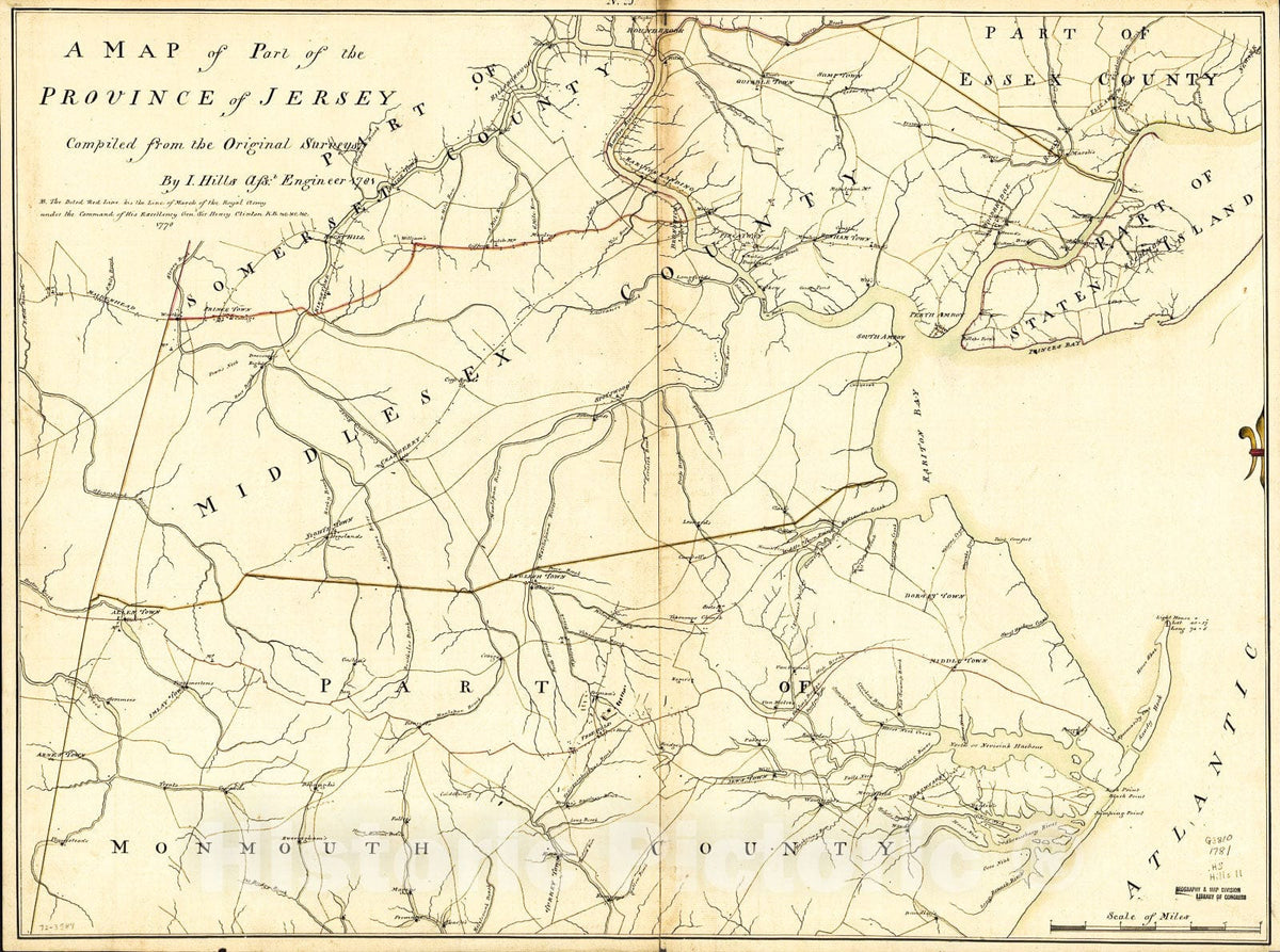 Historic 1781 Map - A map of Part of The Province of Jersey.