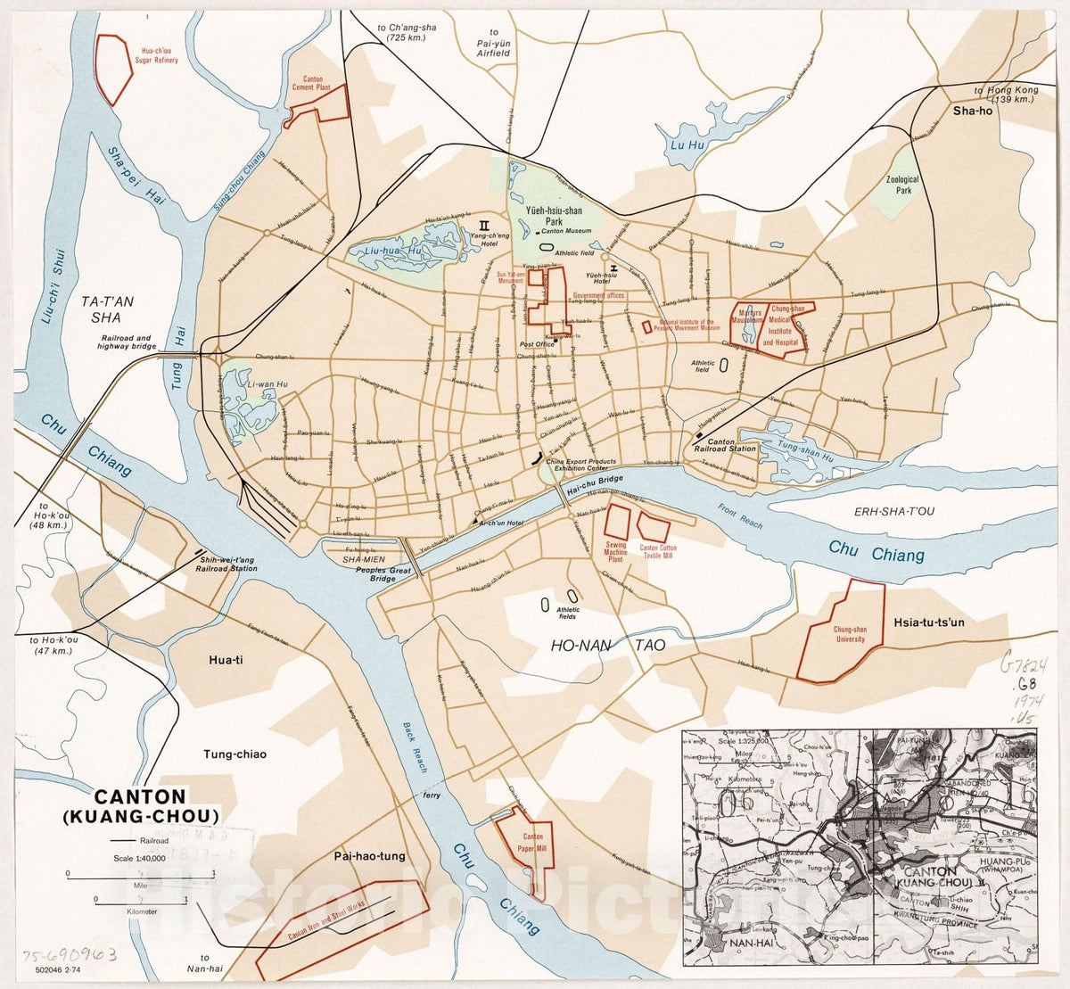 Historic 1974 Map - Canton (Kuang-chou). 2-74.