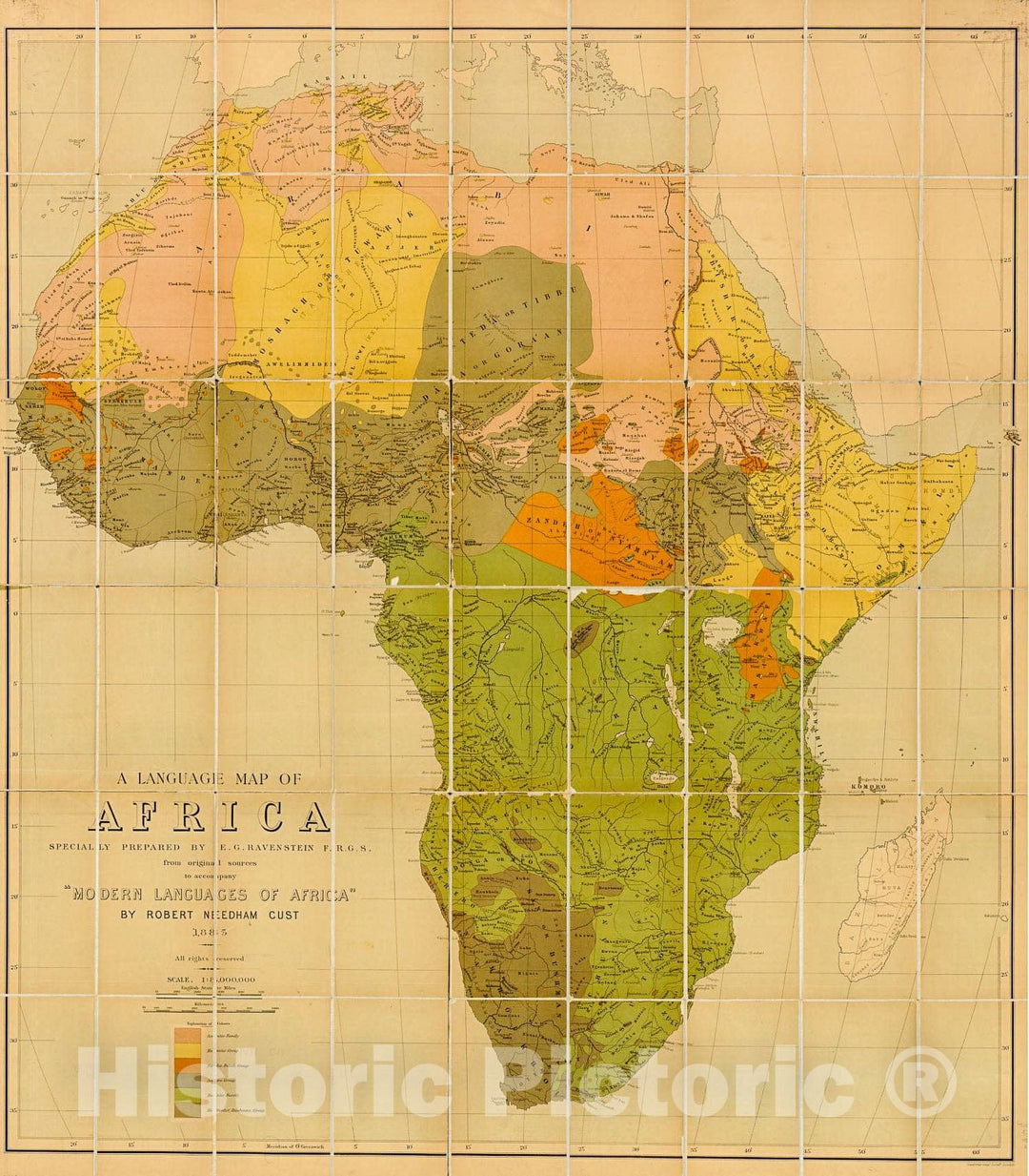 Historic 1883 Map - A Language map of Africa