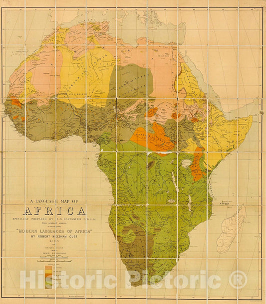 Historic 1883 Map - A Language map of Africa