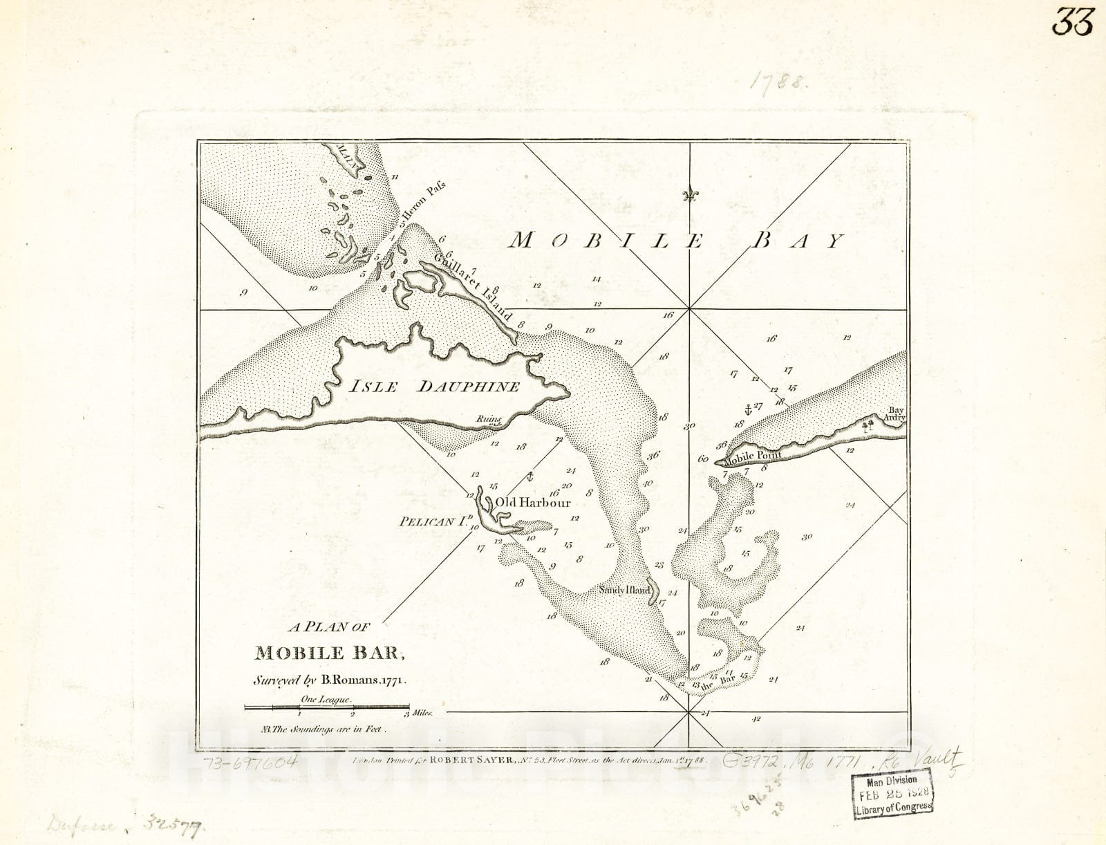 Historic 1788 Map - A Plan of Mobile Bar,