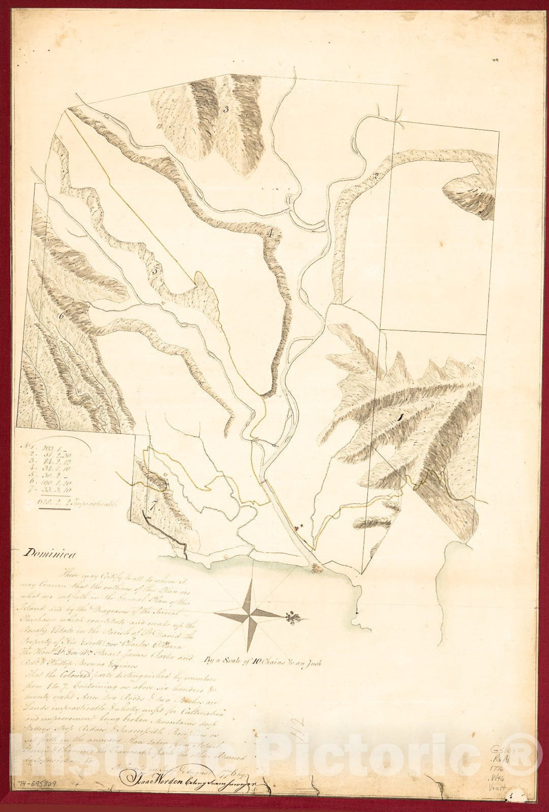 Historic 1776 Map - A Plan of The Rosalij Compy. Estates Showing The impracticable Lands