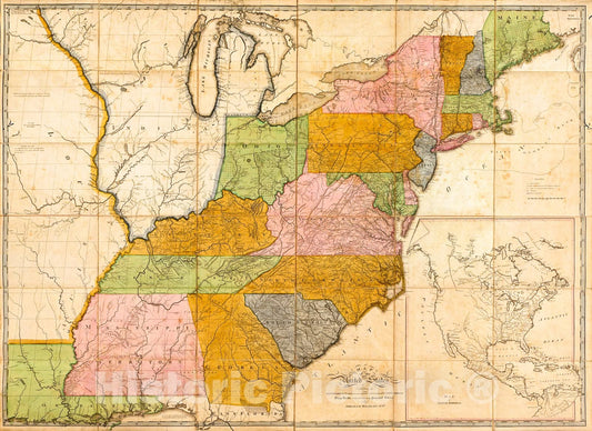 Historic 1804 Map - Map of The United States, exhibiting The Post-Roads, The situations, Connections & Distances of The Post-Offices, Stage Roads, Counties & Principal Rivers