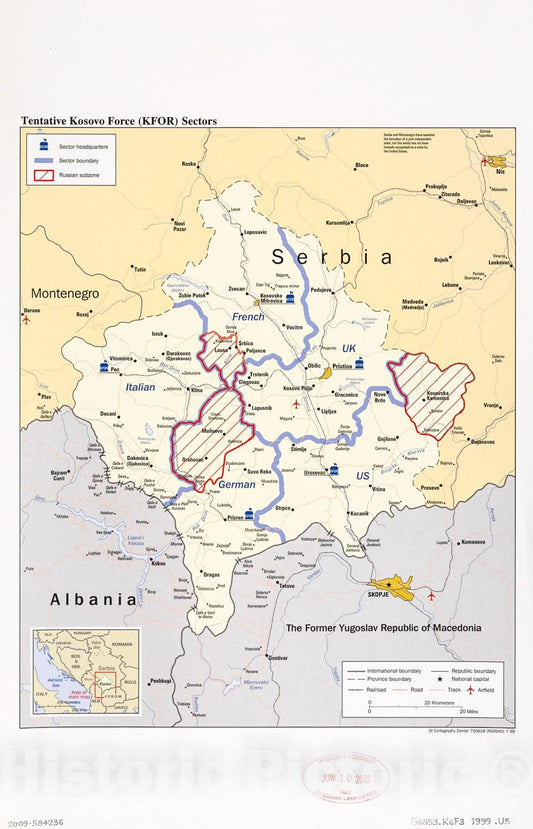 Historic 1999 Map - Tentative Kosovo Force (KFOR) sectors