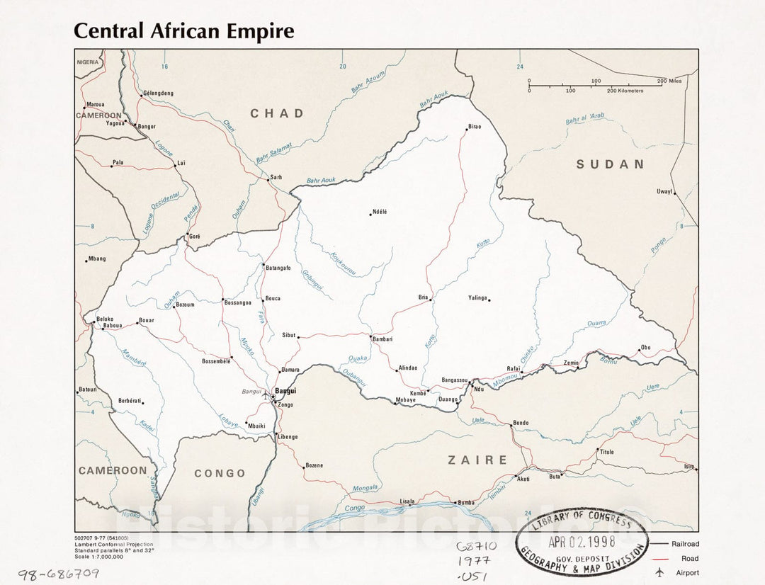 Historic 1977 Map - Central African Empire.