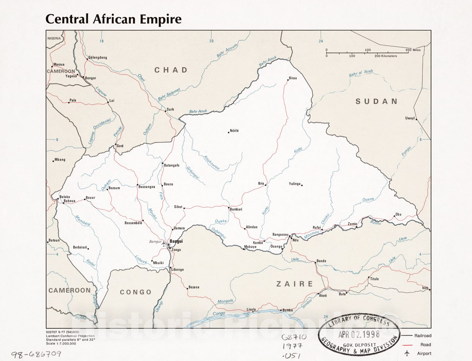 Historic 1977 Map - Central African Empire.