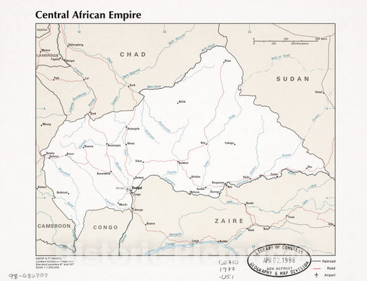 Historic 1977 Map - Central African Empire.
