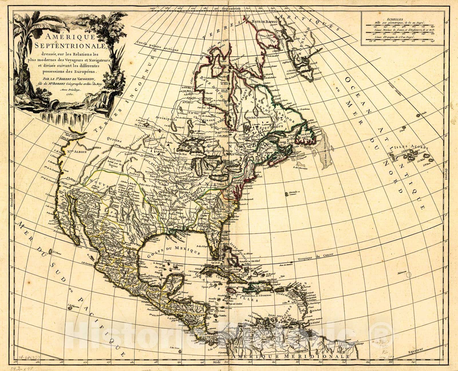 Historic 1758 Map - AmÃ©rique septentrionale, dressÃ©e sur les Relations les Plus modernes des Voyageurs et navigateurs, et divisÃ©e suivant les differentes Possessions des europÃ©ens.