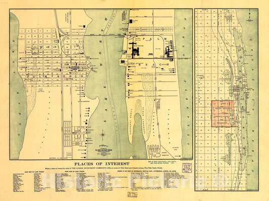 Historic 1907 Map - Map of West Palm Beach, Lake Worth, and Palm Beach, Florida.