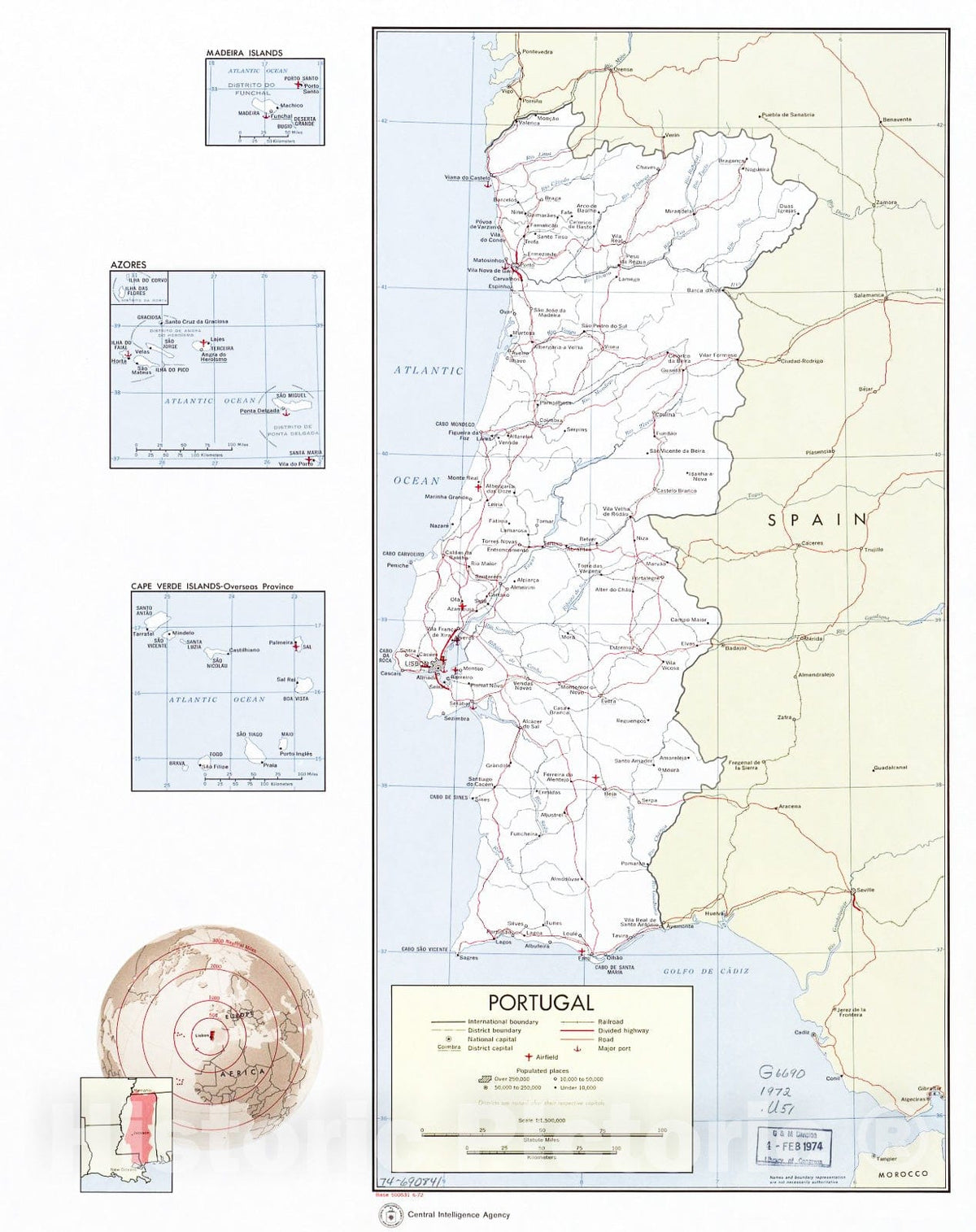 Historic 1972 Map - Portugal. 6-72.