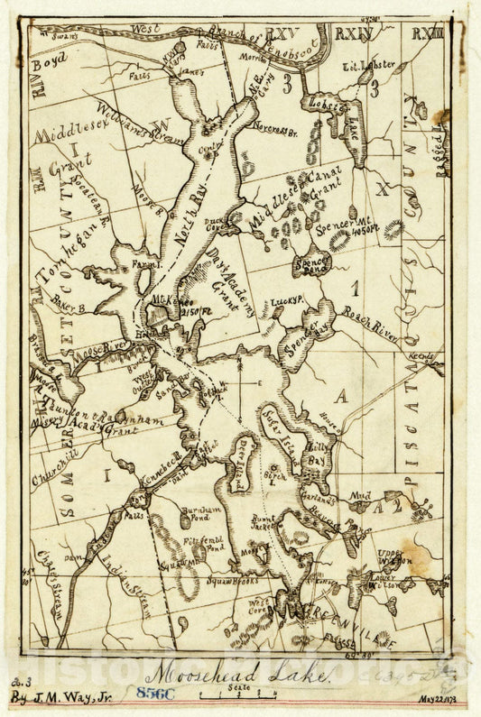 Historic 1873 Map - Moosehead Lake