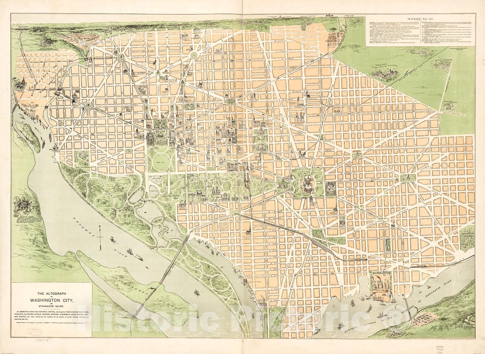 Historic 1892 Map - The altograph of Washington City, or, Stranger's Guide :