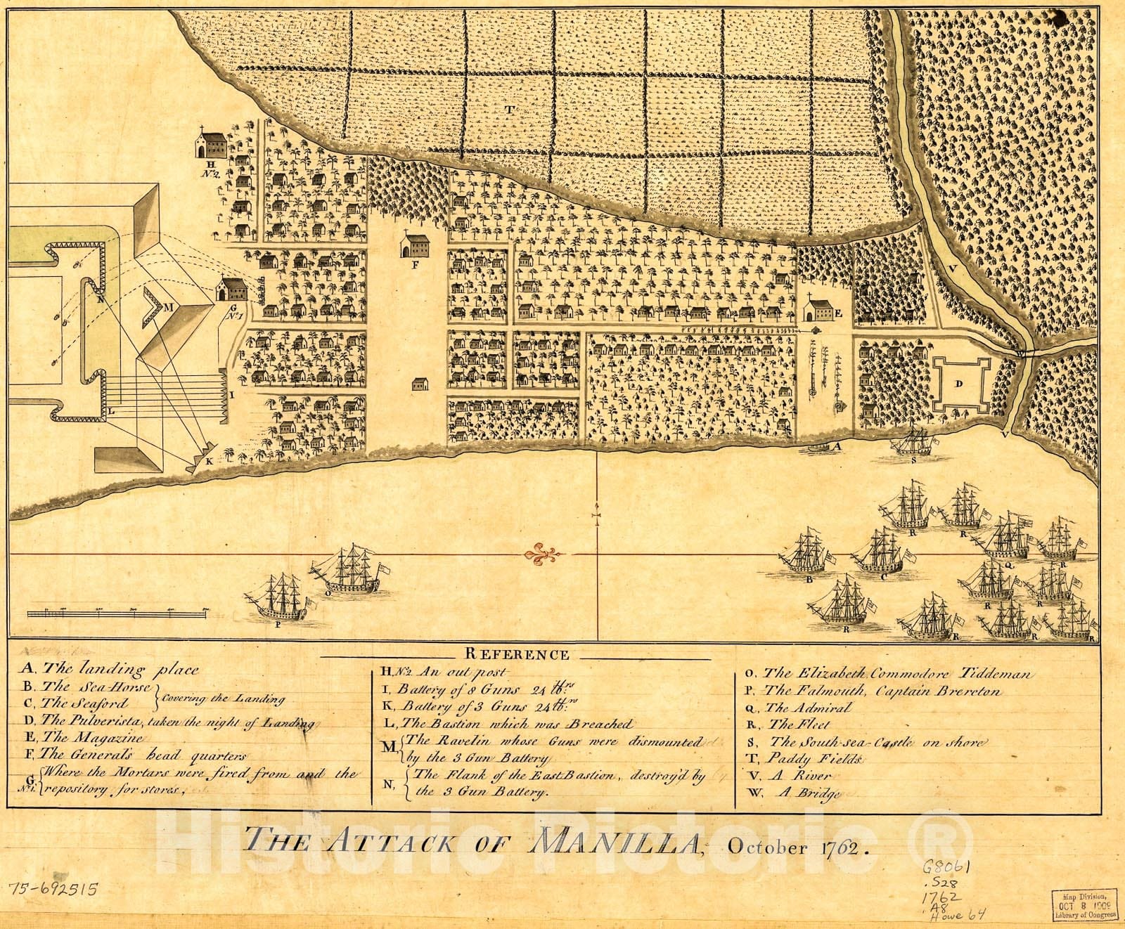 Historic 1762 Map - The Attack of Manilla, October 1762.