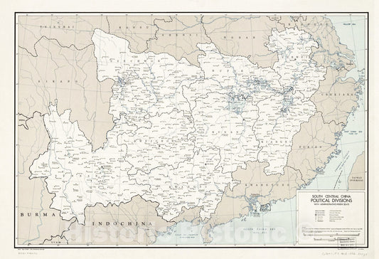 Historic 1948 Map - South Central China, Political divisions with Administrative (Hsien) Seats