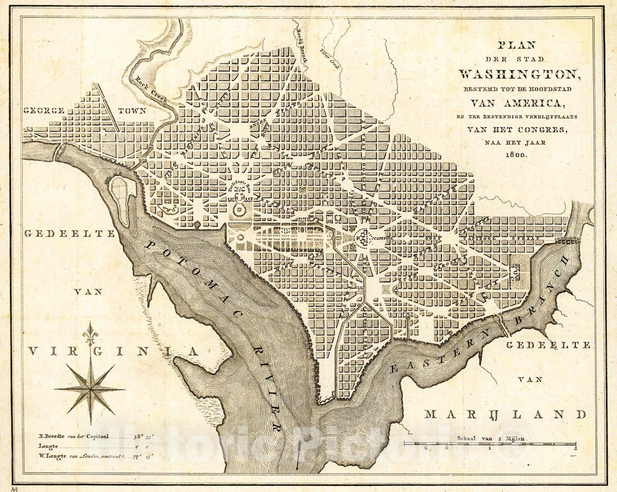 Historic 1793 Map - Plan der stad Washington : bestemd TOT de hoofdstad Van America, en TER bestendige verblijfplaats Van het Congres, naa het jaar 1800.
