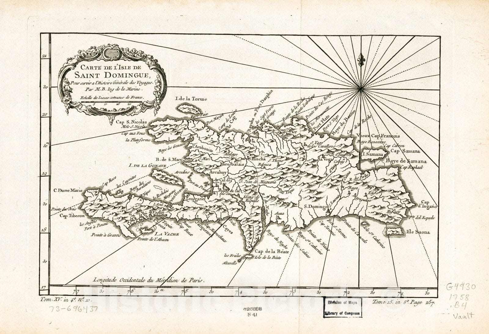 Historic 1758 Map - Carte de l'isle de Saint Domingue, Pour servir Ã  l'Histoire gÃ©nÃ©rale des Voyages.