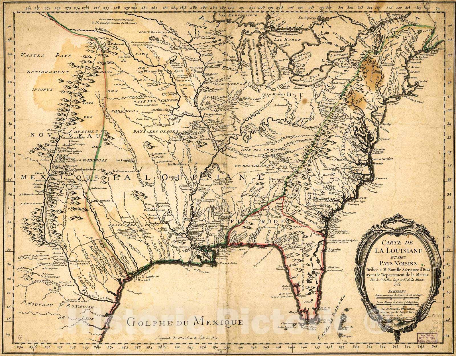 Historic 1762 Map - Carte de la Louisiane et des Pays voisins