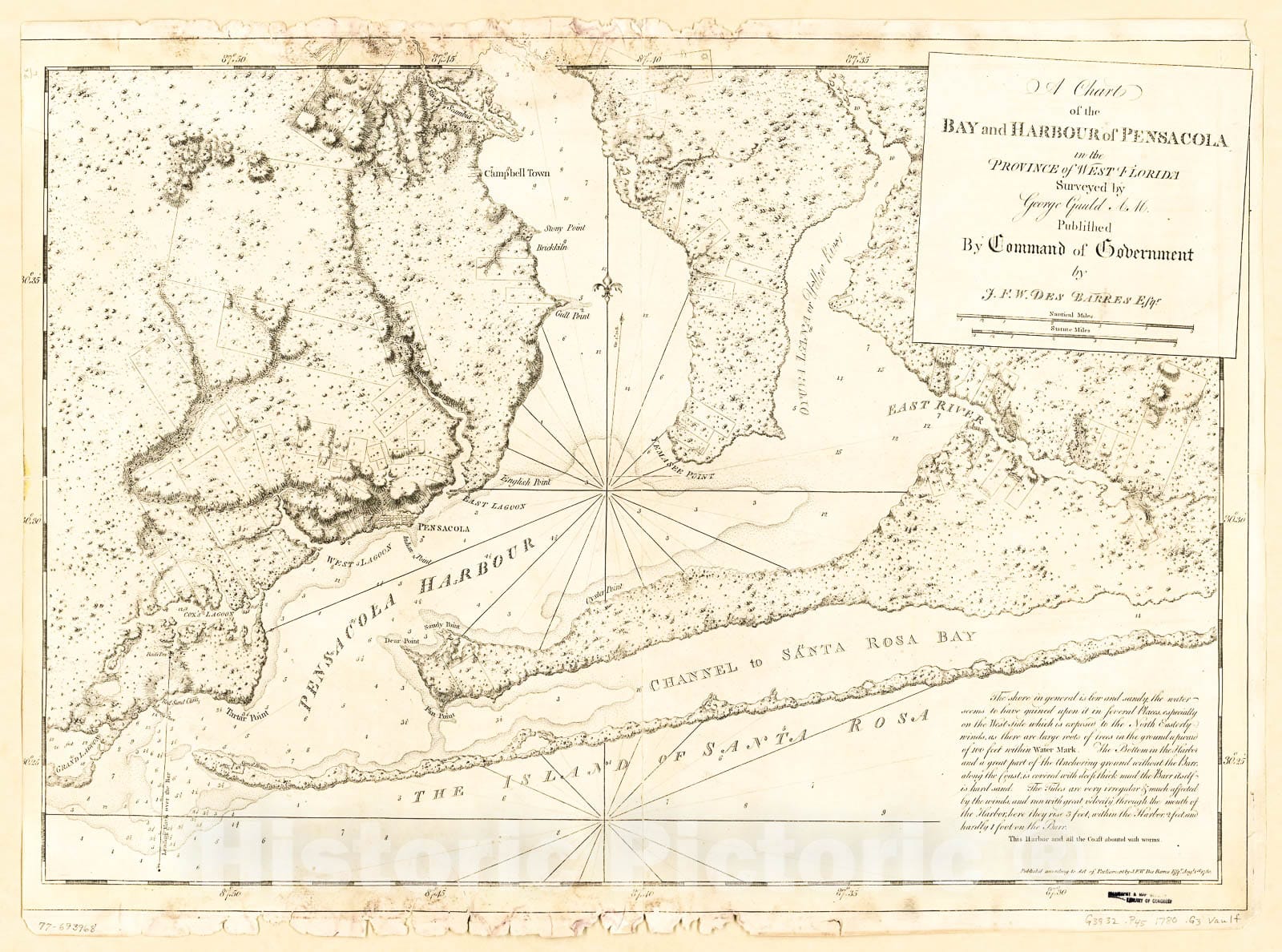 Historic 1780 Map - A Chart of The Bay and Harbour of Pensacola in The Province of West Florida.