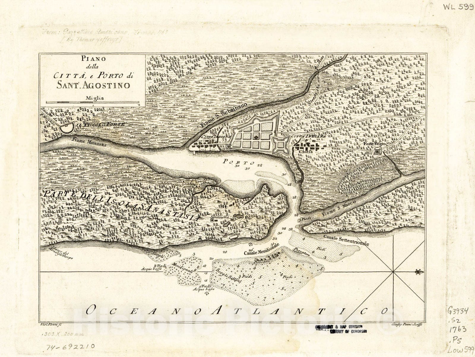 Historic 1763 Map - Piano Della cittÃ , e Porto di Sant'. Agostino. 2