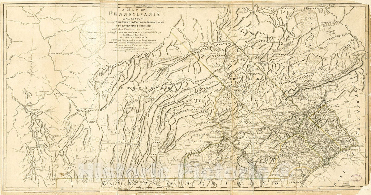 Historic 1775 Map - A map of Pennsylvania exhibiting not only The Improved Parts of That Province, but Also its extensive Frontiers: