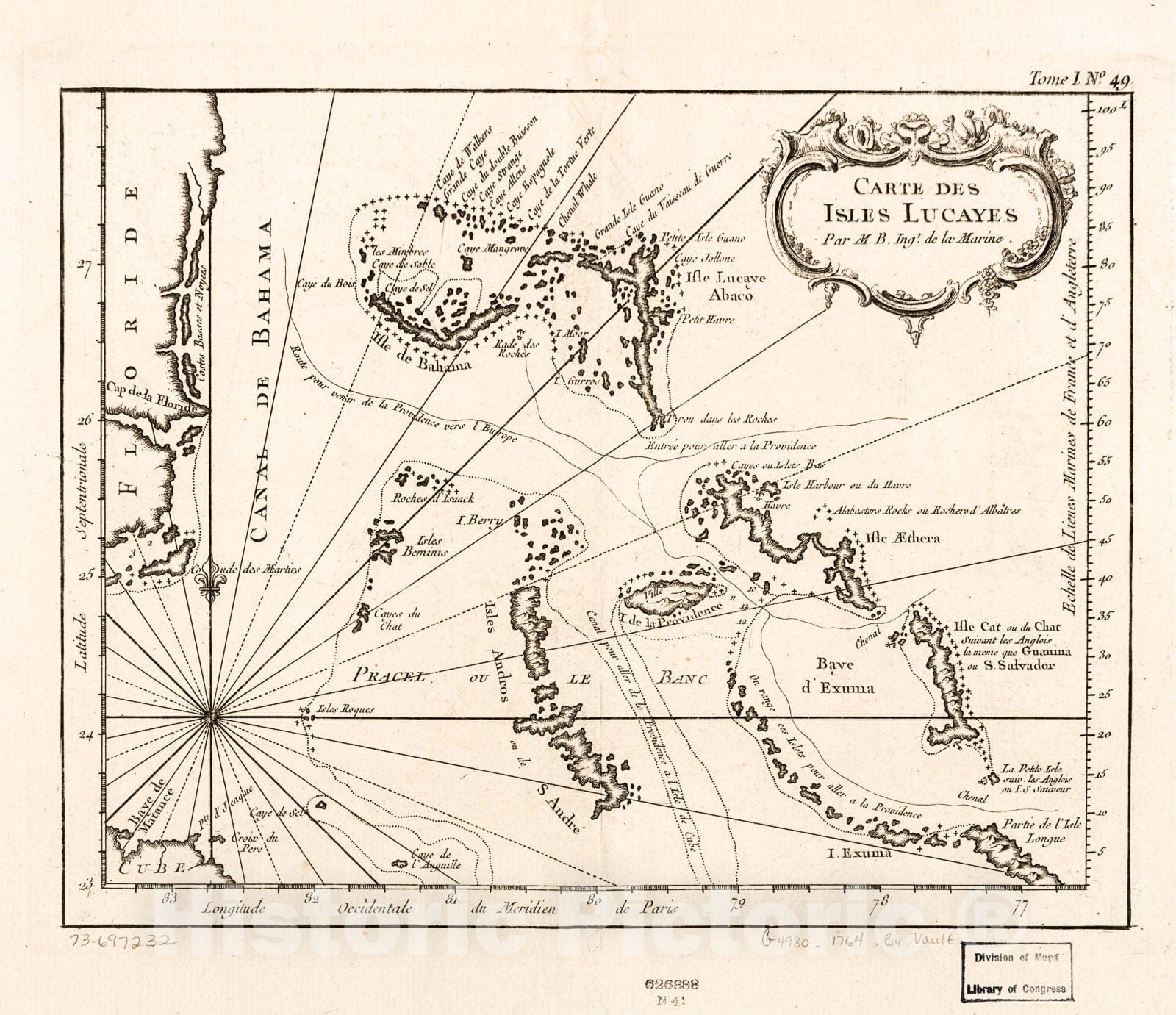 Historic 1764 Map - Carte des Isles Lucayes.
