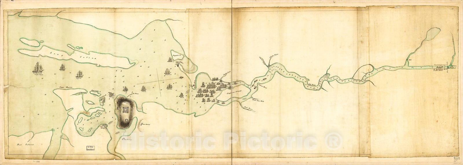 Historic 1779 Map - Penobscot River and Bay, with The Operations of The English Fleet, Under Sir George Collyer, Against The Division of Massachusetts Troops Acting Against Fort Castine