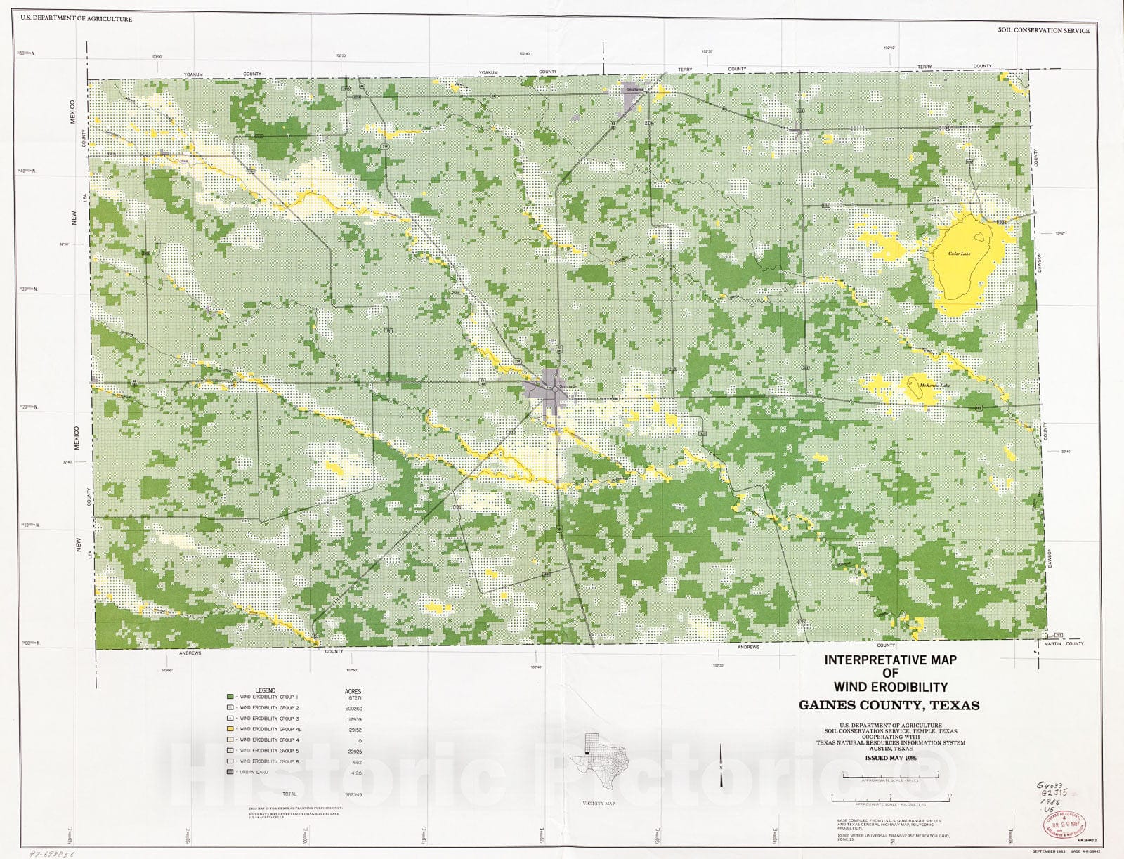 Historic 1986 Map - Interpretative map of Wind erodibility. Gaines County, Texas
