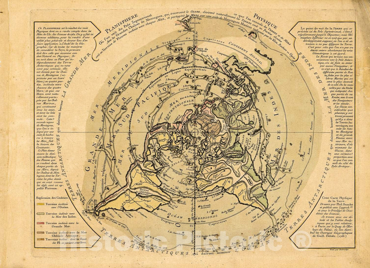 Historic 1756 Map - Planisphere Physique, oÃ¹ l'on voit du Pole septentrional ce que l'on connoÃ®t de terres et de mers vigies