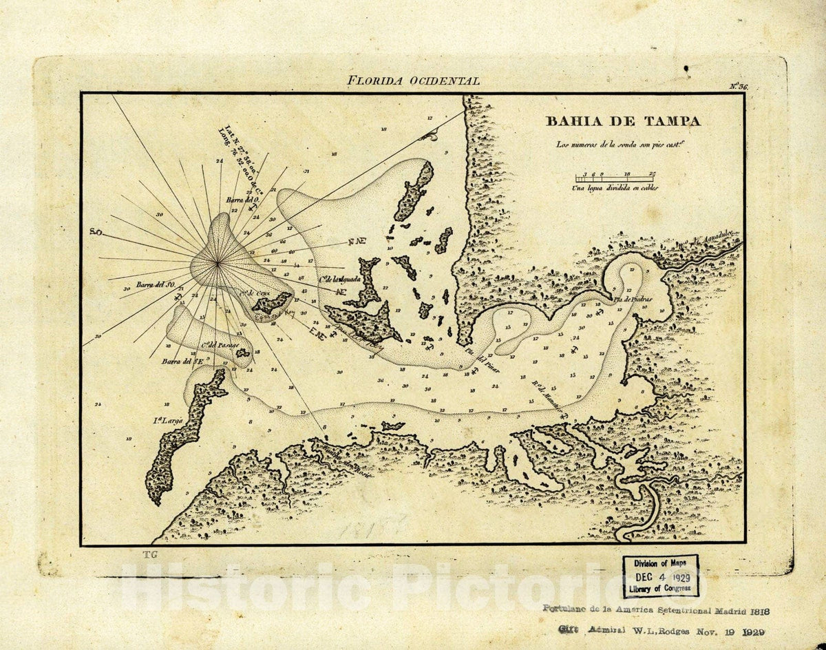Historic 1809 Map - Bahia de Tampa