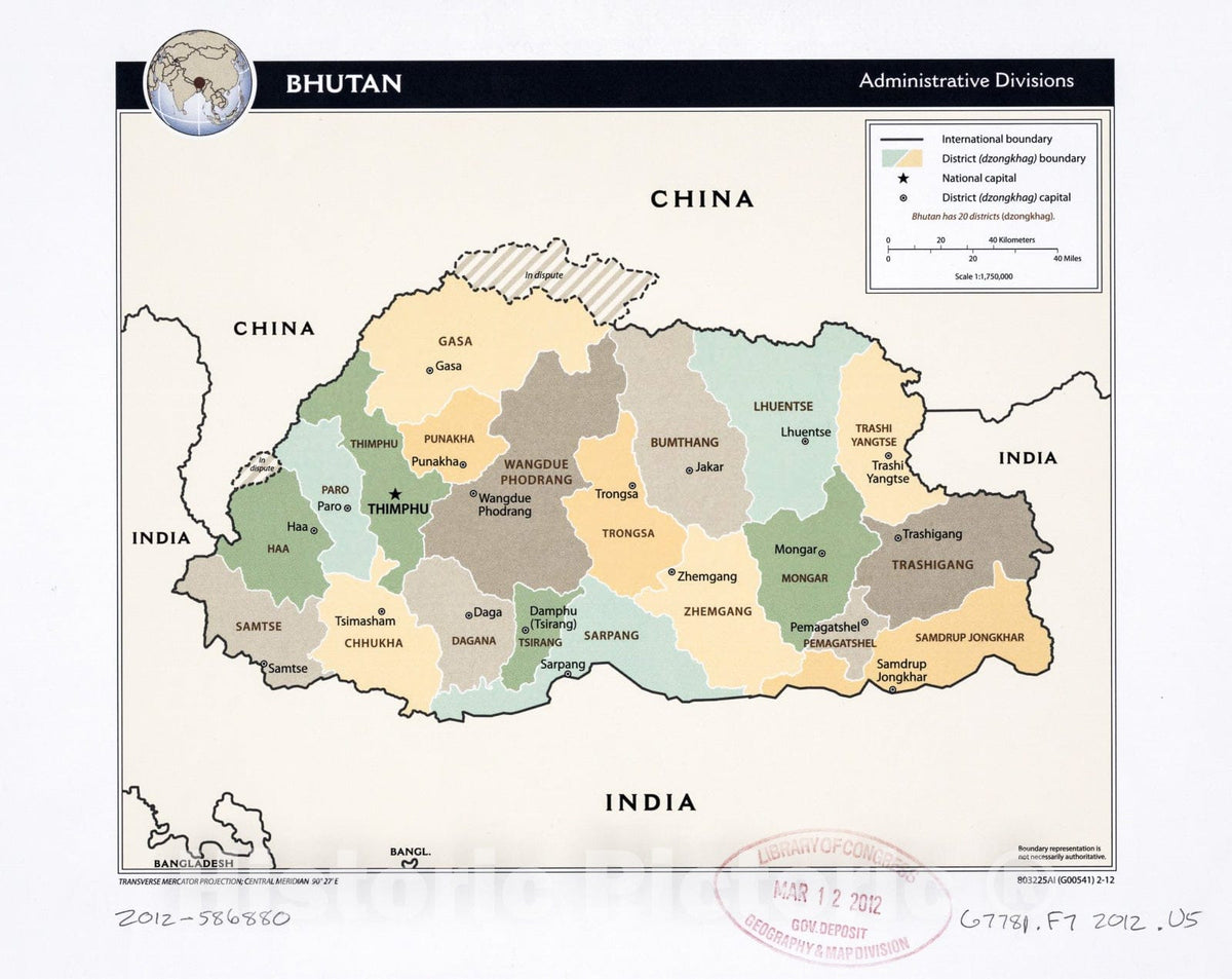 Historic 2012 Map - Bhutan Administrative divisions.