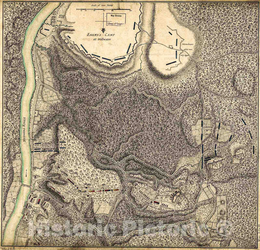 Historic 1777 Map - Plan of The Encampment and Position of The Army Under His Excelly. Lt. General Burgoyne at Swords House on Hudson's River on Septr. 17th