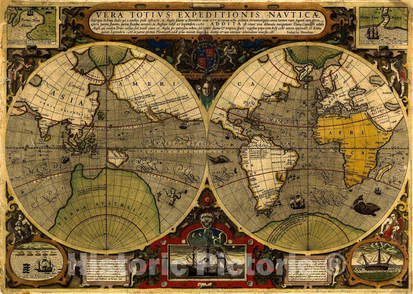 Historic 1595 Map - Vera totius expeditionis nauticÃ¦ : descriptio D. Franc. Draci