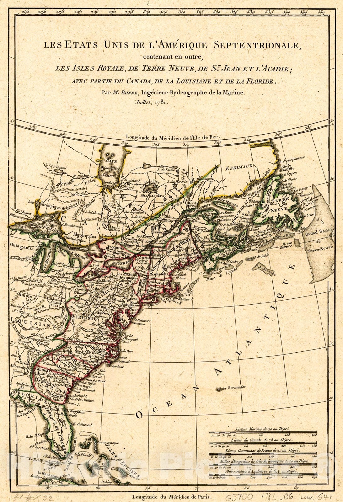 Historic 1781 Map - Les Ã‰tats UNIS de l'AmÃ©rique septentrionale, contenant en outre, les Isles Royale, de Terre Neuve, de St. Jean et l'Acadie; avec Partie du Canada, de la Louisiane et