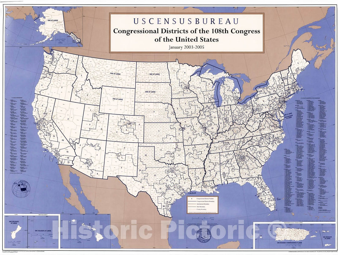 Historic 2003 Map - Congressional districts of The 108th Congress of The United States, January 2003 to 2005