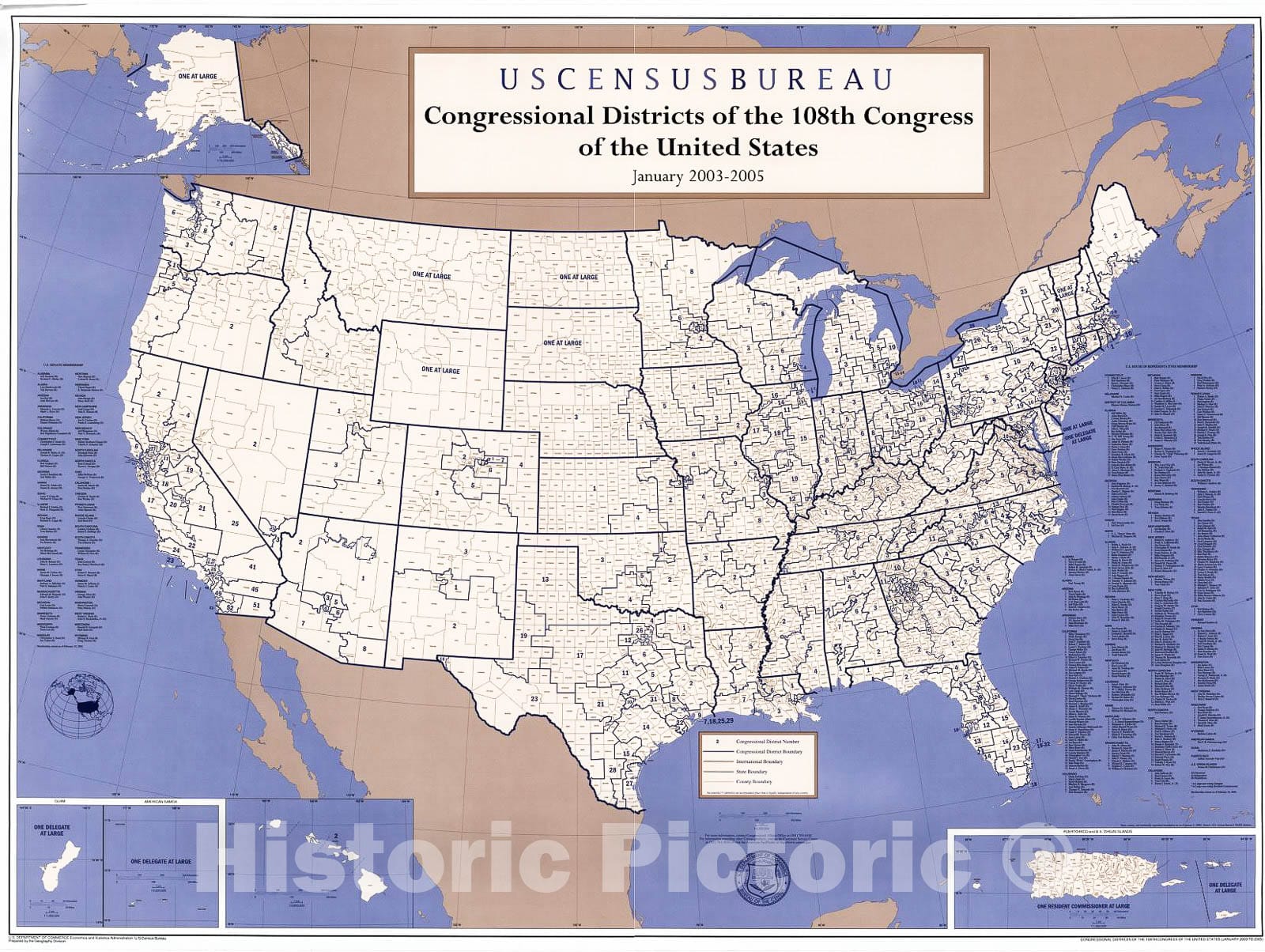 Historic 2003 Map - Congressional districts of The 108th Congress of The United States, January 2003 to 2005