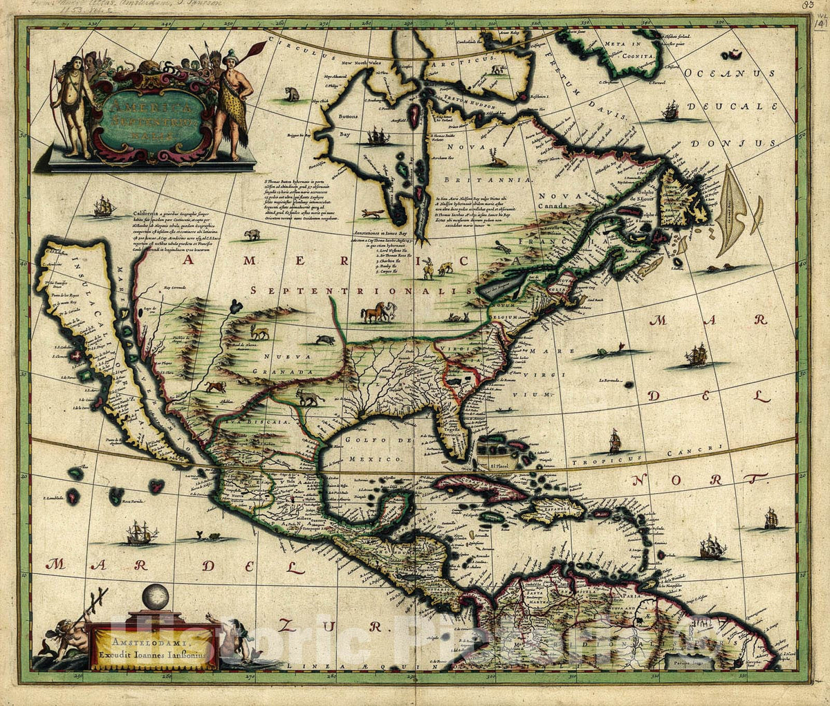 Historic 1652 Map - America Septentrionalis