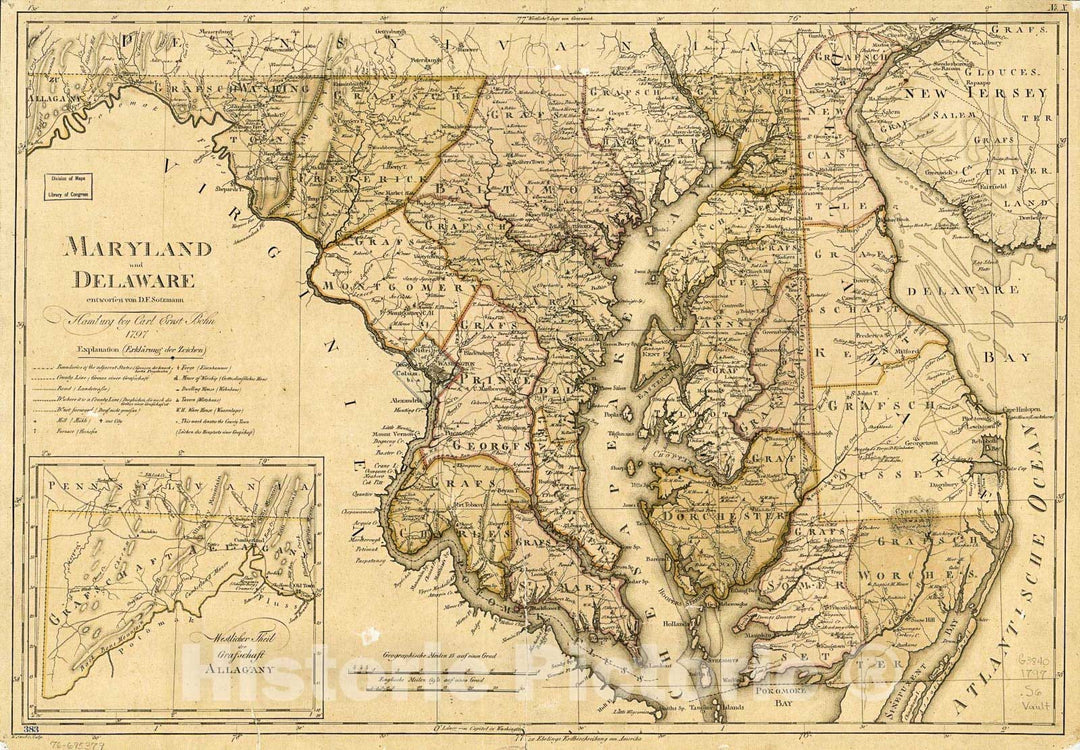 Historic 1797 Map - Maryland und Delaware.