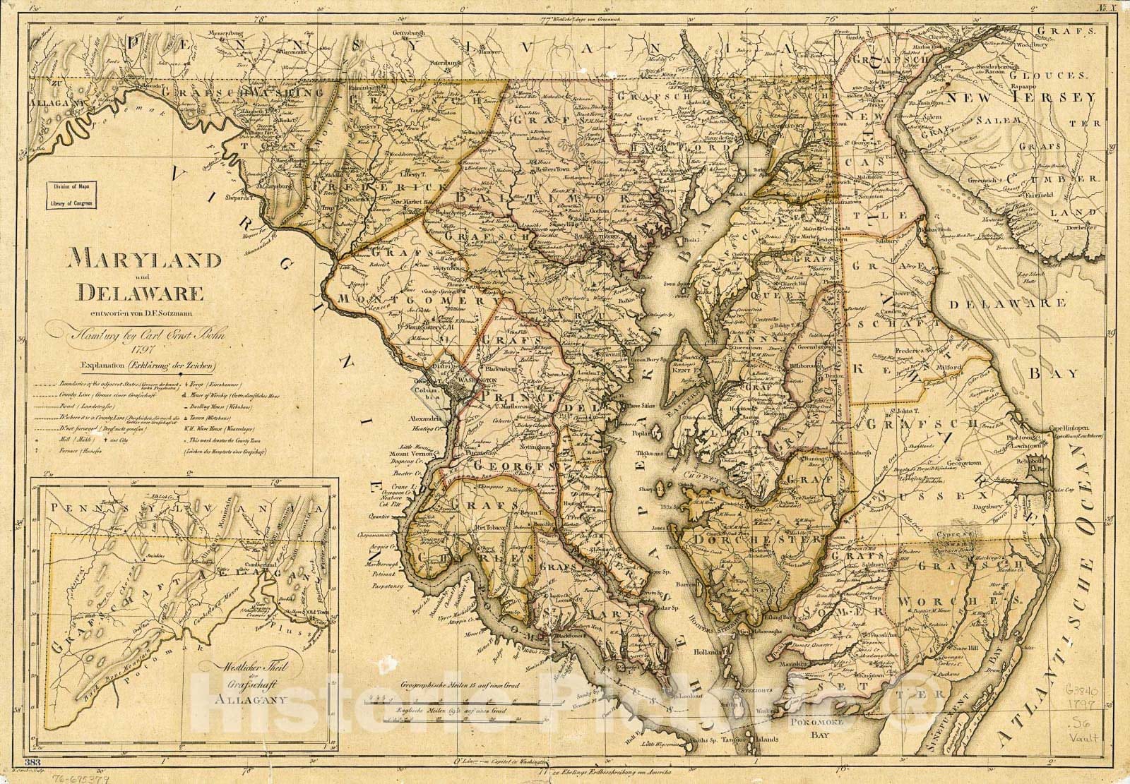 Historic 1797 Map - Maryland und Delaware.