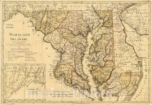 Historic 1797 Map - Maryland und Delaware.